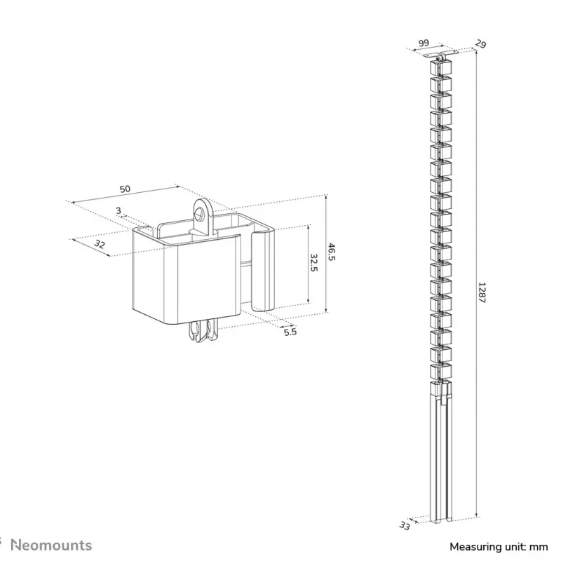 Neomounts ADS06-133BL kabelių kanalas su magnetiniu dangteliu, juodas
