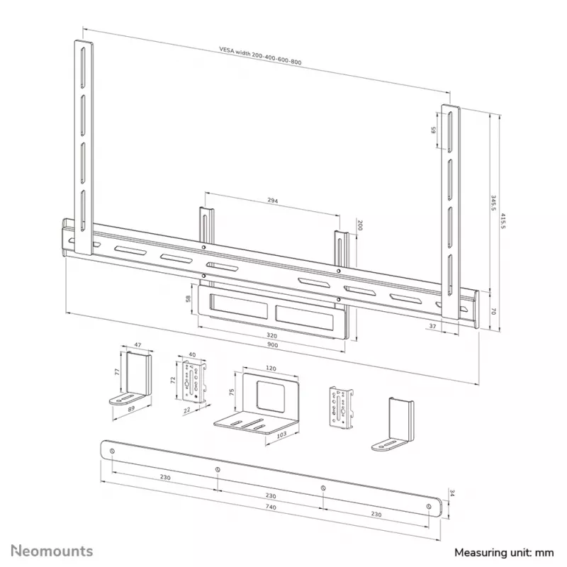 Neomounts AV2-500WH vaizdo juostos laikiklis 43-110 colių - VESA - iki 10 kg - universalus