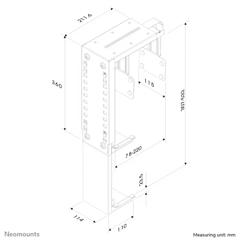Neomounts CPU-D100SILVER laikiklis kompiuteriui – iki 30 kg – universalus