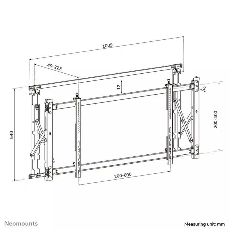 Neomounts LED-VW1750BLACK sieninis laikiklis vienam ekranui, 32–55 col., 35 kg, VESA 200x200–600x400, juodas