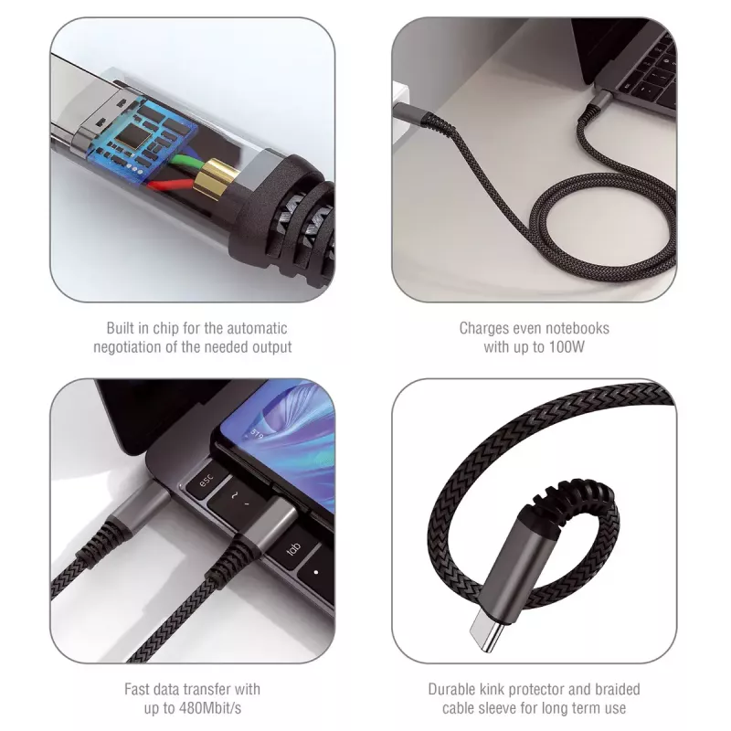 USB C laidas 4smarts 456267, 3 m, juodas, 0.48 Gbit/s