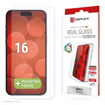 Displex Screen Protector + Dėklas Apple iPhone 16, Eco montavimo rėmelis, atsparus įbrėžimams