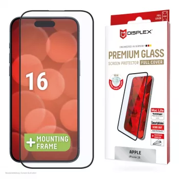 Displex Premium Screen Protector (Full Cover, 10H) Apple iPhone 16, Eco montavimo rėmelis, pilnas dengimas
