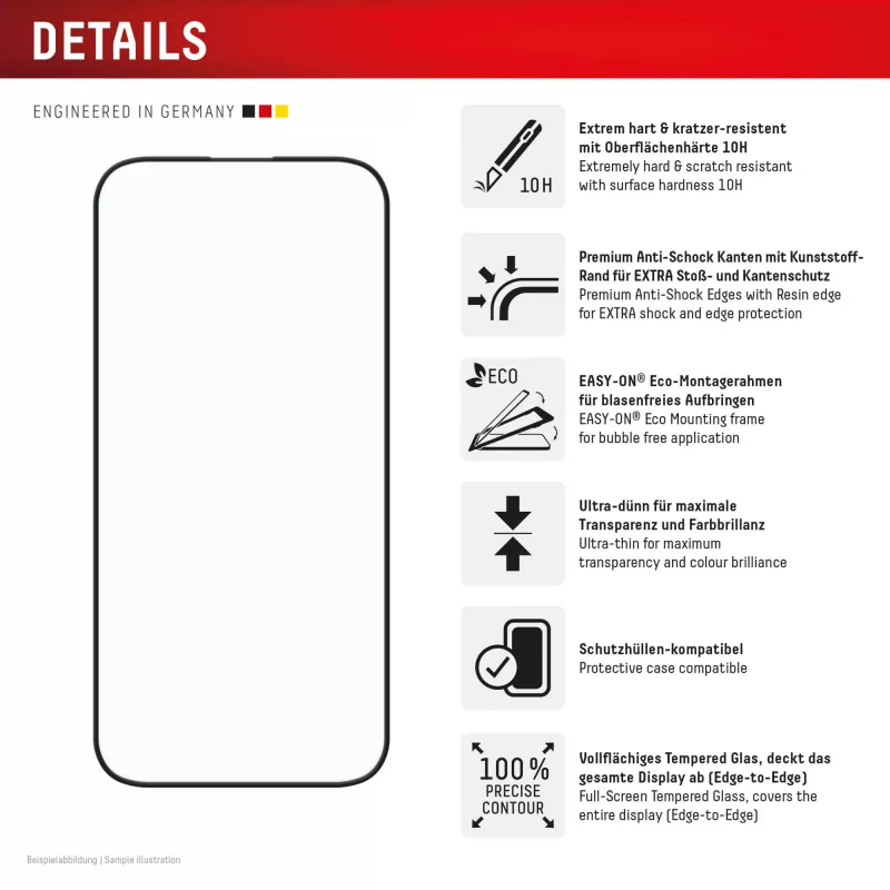 Displex Premium Screen Protector (Full Cover, 10H) Apple iPhone 16, Eco montavimo rėmelis, pilnas dengimas