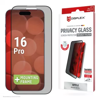 Displex privatumo apsauginis stiklas (10H) Apple iPhone 16 Pro su Eco montavimo rėmeliu