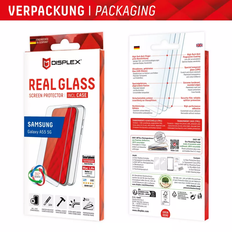 Displex Screen Protector + Dėklas Samsung Galaxy A55 5G, Eco montavimo rėmelis, atsparus įbrėžimams