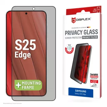 Displex privatumo apsauginis stiklas (10H) Samsung Galaxy S25 Edge su Eco montavimo rėmeliu