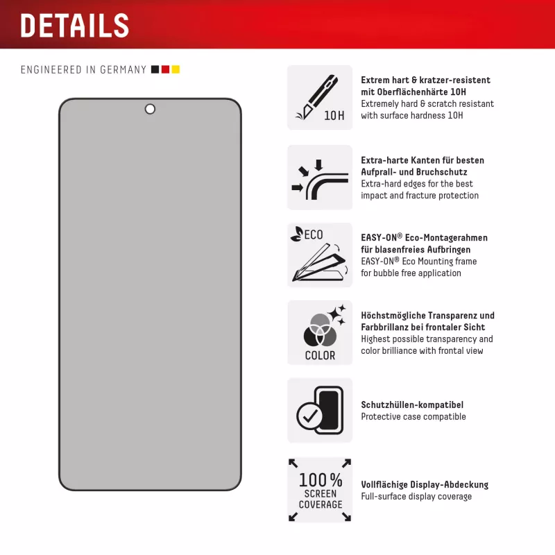 Displex privatumo apsauginis stiklas (10H) Samsung Galaxy S25 Edge su Eco montavimo rėmeliu