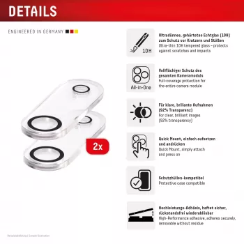 Displex Full Cover Camera Lens Glass iPhone Air, 10H, Viso Fotoaparato Apsauga, Greitas Montavimas, 2 vnt. pakuotė