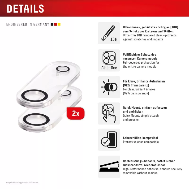 Displex Full Cover Camera Lens Glass iPhone Air, 10H, Viso Fotoaparato Apsauga, Greitas Montavimas, 2 vnt. pakuotė
