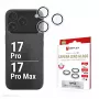 Displex Premium Camera Lens Glass – Apsauginiai stiklo žiedai, skirti iPhone 17 Pro/17 Pro Max, 10H, DLC, skaidrūs, Quick Mount