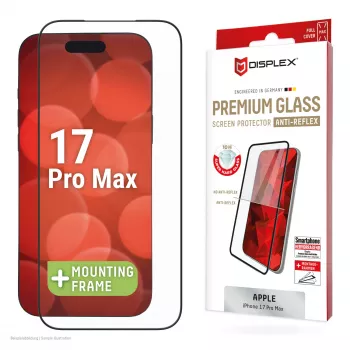 Displex Premium Screen Protector (Full Cover, 10H), skirta Apple iPhone 17 Pro Max, su Eco montavimo rėmeliu