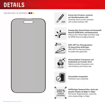Displex privatumo apsauginis stiklas (10H) Apple iPhone Air su Eco montavimo rėmeliu