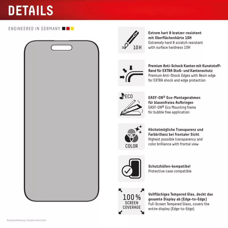 Displex privatumo apsauginis stiklas (10H) Apple iPhone Air su Eco montavimo rėmeliu