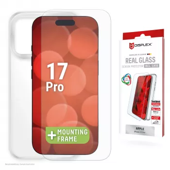 Displex apsauginis stiklas iPhone 17 Pro su dėklu ir EASY-ON® Eco montavimo rėmeliu