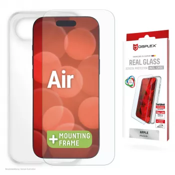 Displex ekrano apsauginis stiklas + dėklas, skirtas Apple iPhone Air, su tvirtinimo rėmeliu, atsparus įbrėžimams