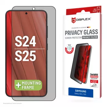 Displex privatumo apsauginis stiklas (10H) Samsung Galaxy S24/S25 su Eco montavimo rėmeliu