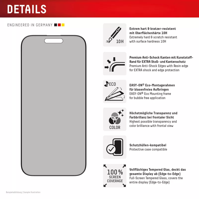 Displex privatumą užtikrinantis apsauginis stiklas (10H), skirtas Apple iPhone 16 Pro Max, su Eco montavimo rėmeliu
