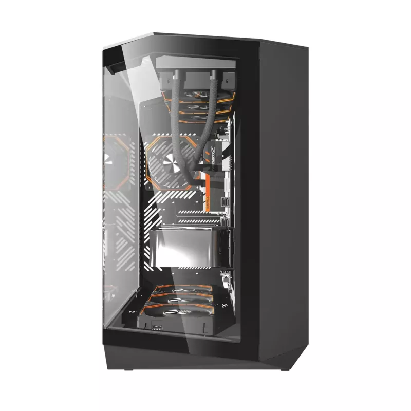 Darkflash DY470 juodas kompiuterio korpusas su 4 ventiliatoriais