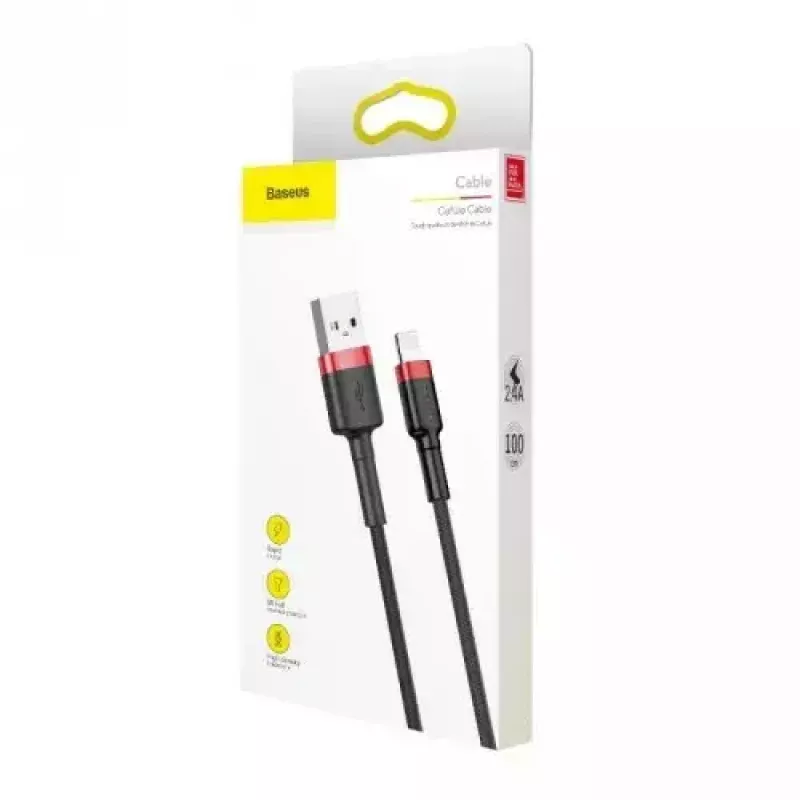 USB-A į Lightning laidas Baseus CALKLF-C19 2 m — aliuminio korpusas, 1,5 A, juodai raudonas