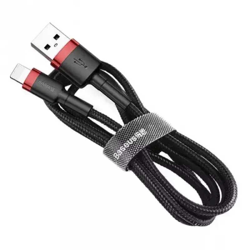 USB-A į Lightning laidas Baseus CALKLF-C19 2 m — aliuminio korpusas, 1,5 A, juodai raudonas