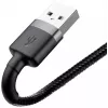 USB A į Lightning laidas Baseus Cafule (CALKLF-CG1) — nailoninis pintas, QC3.0 1,5A, 2 m, pilkas/juodas