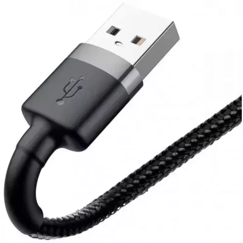 USB A į Lightning laidas Baseus Cafule (CALKLF-CG1) — nailoninis pintas, QC3.0 1,5A, 2 m, pilkas/juodas