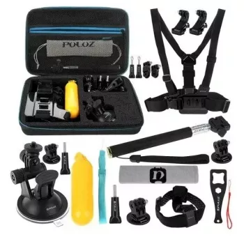 Priedų rinkinys Puluz PKT11 sportinėms kameroms – 20 dalių, suderinamas su Osmo Action 5 Pro