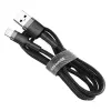 Baseus CALKLF-AG1 Nyloninis duomenų ir įkrovimo laidas USB-C QC3.0 2.4A į Lightning 0,5 m juoda, pilka