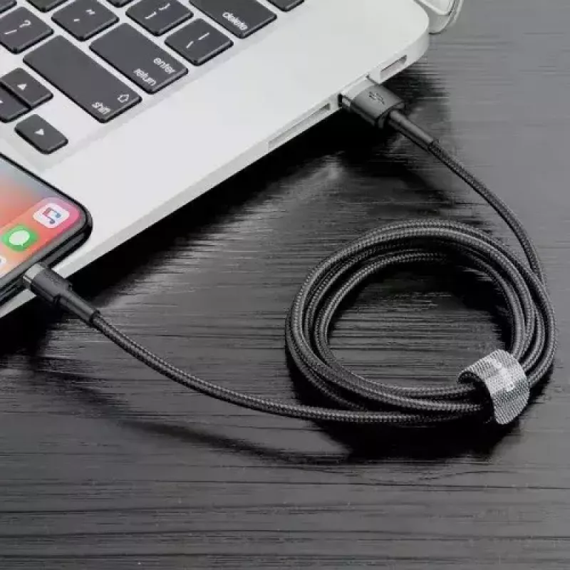 Baseus CALKLF-AG1 Nyloninis duomenų ir įkrovimo laidas USB-C QC3.0 2.4A į Lightning 0,5 m juoda, pilka