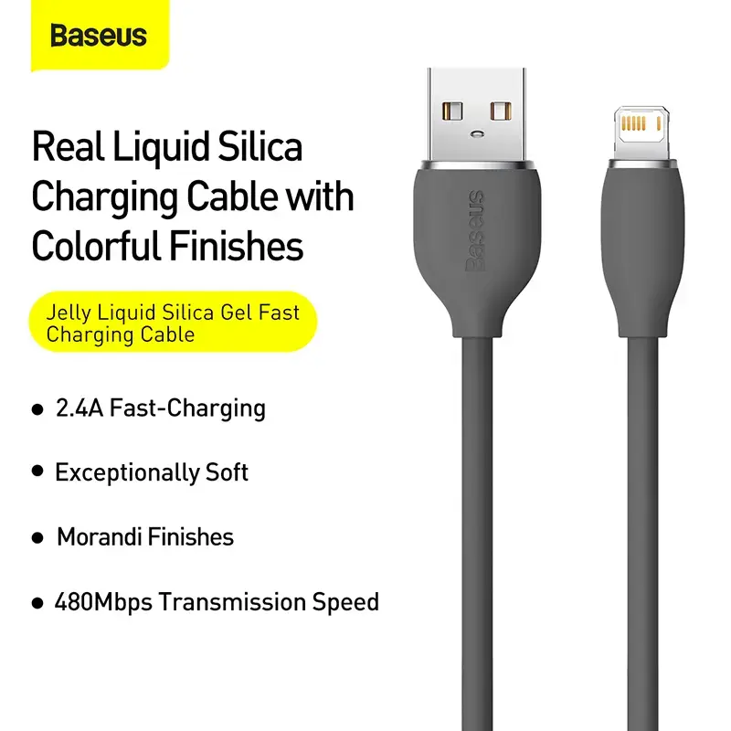 USB 2.0 duomenų kabelis Baseus Jelly Lightning į USB-A 1,2 m, juodas