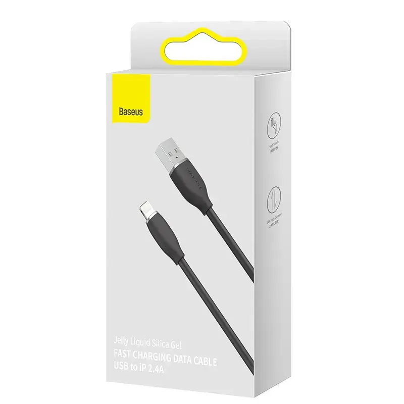 USB 2.0 duomenų kabelis Baseus Jelly Lightning į USB-A 1,2 m, juodas