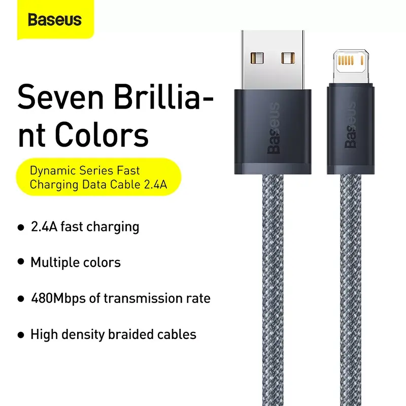 Baseus Dynamic 2m pilka Lightning į USB A laidas