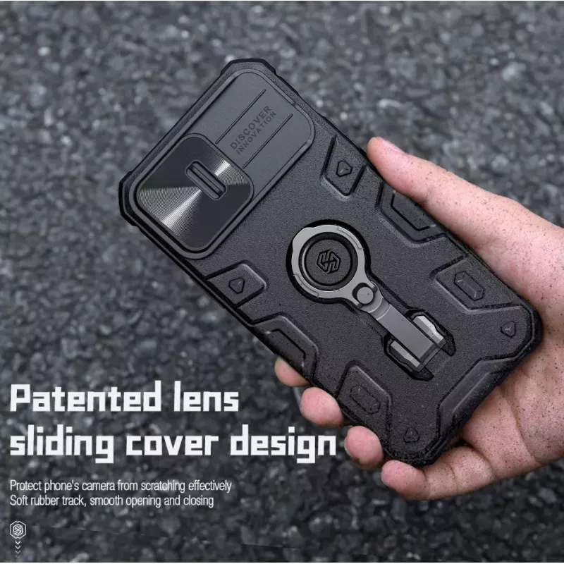 Dėklas Nillkin CamShield Armor Pro, skirtas iPhone 14 Pro Max, juodas, patvarus dizainas