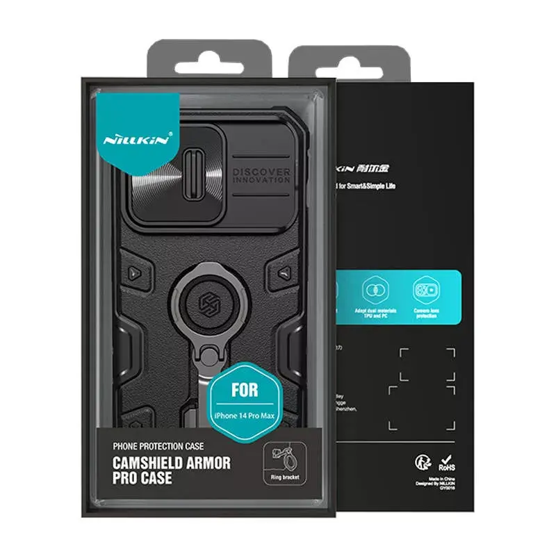 Dėklas Nillkin CamShield Armor Pro, skirtas iPhone 14 Pro Max, juodas, patvarus dizainas