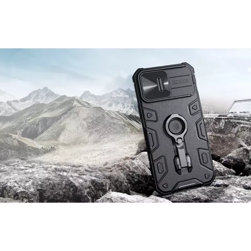 Dėklas Nillkin CamShield Armor Pro, skirtas iPhone 14 Pro Max, juodas, patvarus dizainas