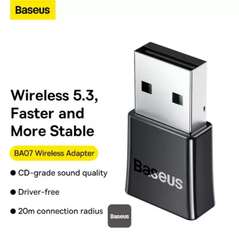 Baseus BA07 Mini Bluetooth adapteris PC, USB 5.3 belaidis Bluetooth imtuvas - juodas