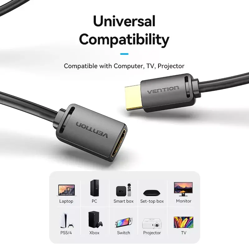 Vention AHCBI ilginamasis HDMI-A kištukas–HDMI-A lizdas kabelis, 3 m, 4K@60Hz, PVC, juodas