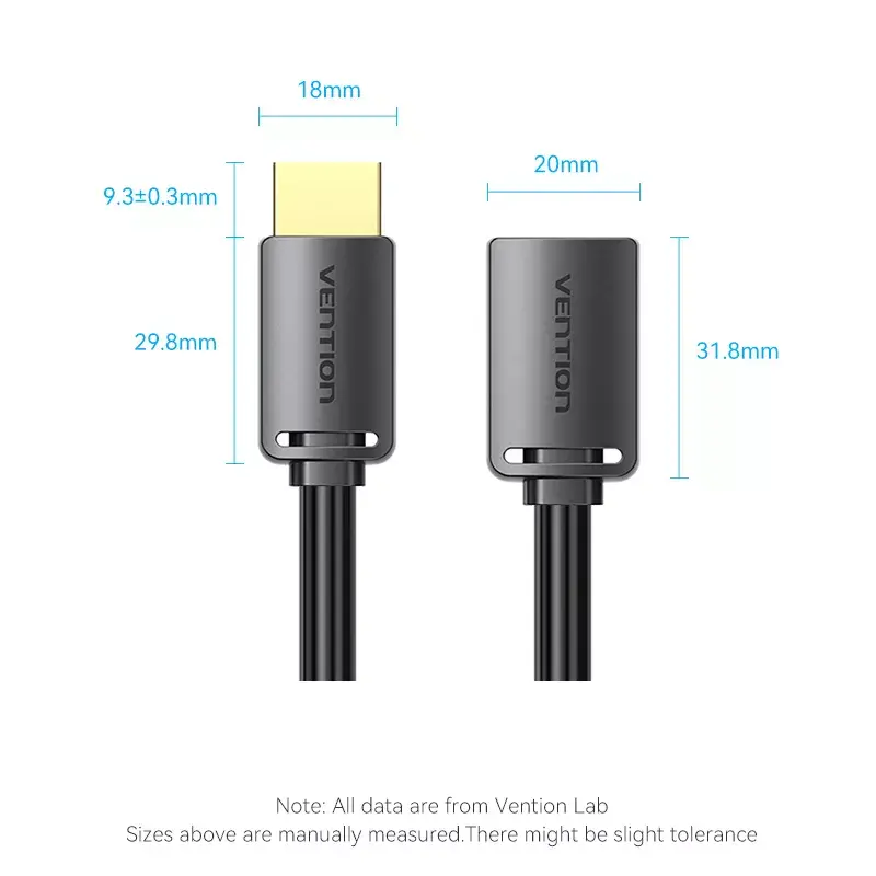 Vention AHCBI ilginamasis HDMI-A kištukas–HDMI-A lizdas kabelis, 3 m, 4K@60Hz, PVC, juodas