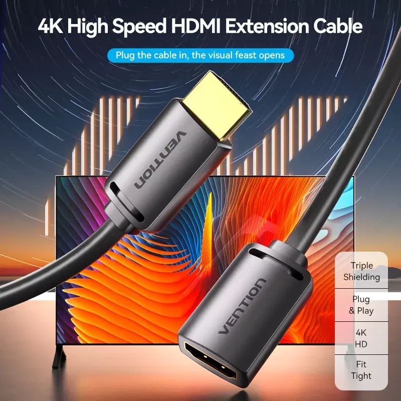 Vention AHCBI ilginamasis HDMI-A kištukas–HDMI-A lizdas kabelis, 3 m, 4K@60Hz, PVC, juodas