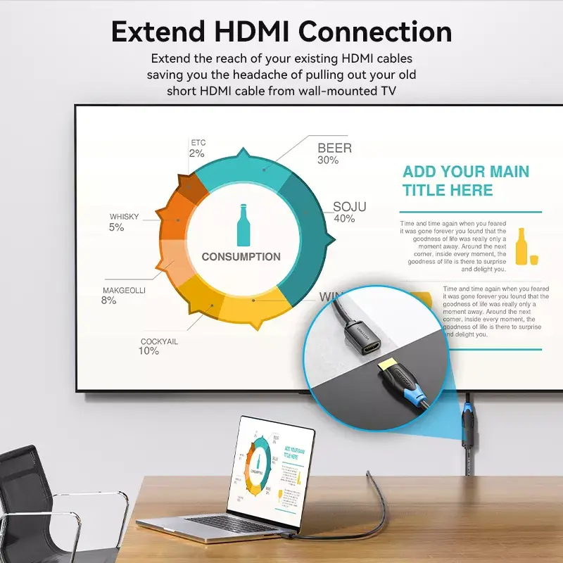 Vention AHCBI ilginamasis HDMI-A kištukas–HDMI-A lizdas kabelis, 3 m, 4K@60Hz, PVC, juodas