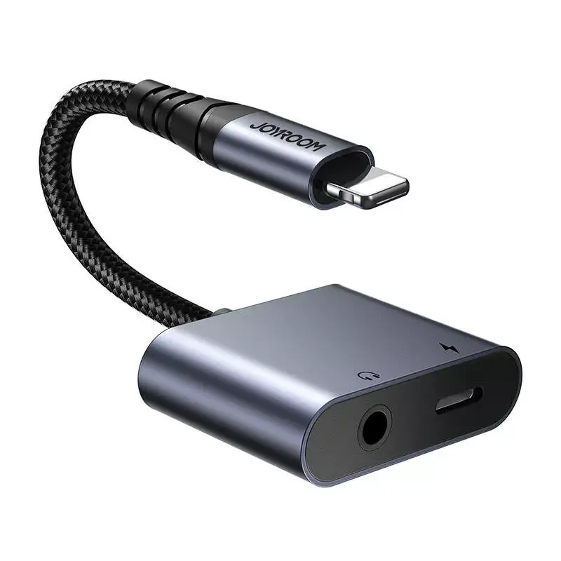 2-in-1 garso adapteris Joyroom SY-L01 Lightning į 3,5 mm + Lightning, juodas