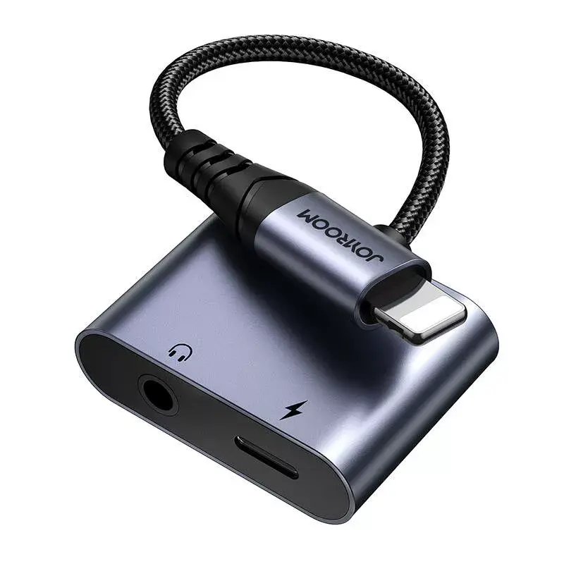 2-in-1 garso adapteris Joyroom SY-L01 Lightning į 3,5 mm + Lightning, juodas