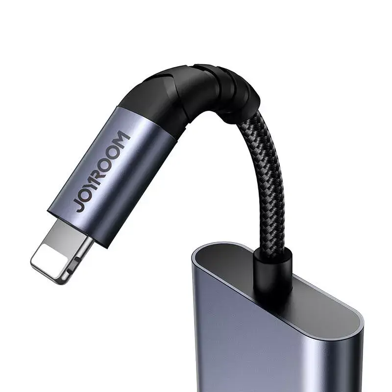 2-in-1 garso adapteris Joyroom SY-L01 Lightning į 3,5 mm + Lightning, juodas