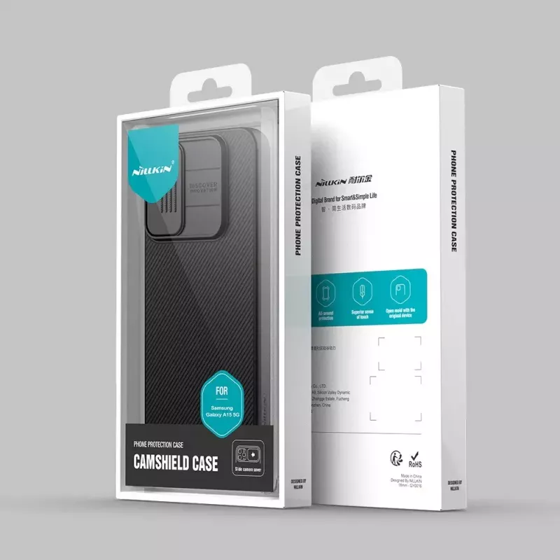 Apsauginis kietas dėklas Nillkin CamShield, skirtas Samsung Galaxy A15 5G — juodas