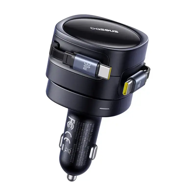 Automobilinis kroviklis Baseus Enjoyment Max 60W su integruotais USB-C kabeliais, 60W galia