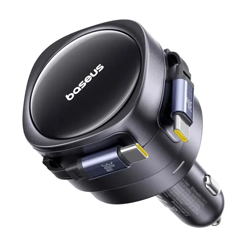 Automobilinis kroviklis Baseus Enjoyment Max 60W su integruotais USB-C kabeliais, 60W galia