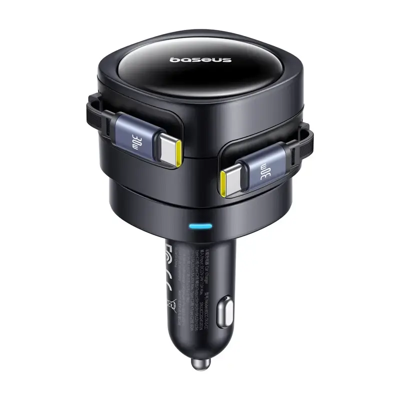 Automobilinis kroviklis Baseus Enjoyment Max 60W su integruotais USB-C kabeliais, 60W galia