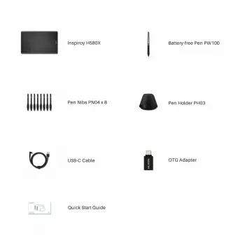 Grafinė planšetė HUION Inspiroy H580X – 8,5×5,3 col. aktyvi sritis, 5080 LPI, 8192 slėgio lygiai, 8 programuojami klavišai, USB-C