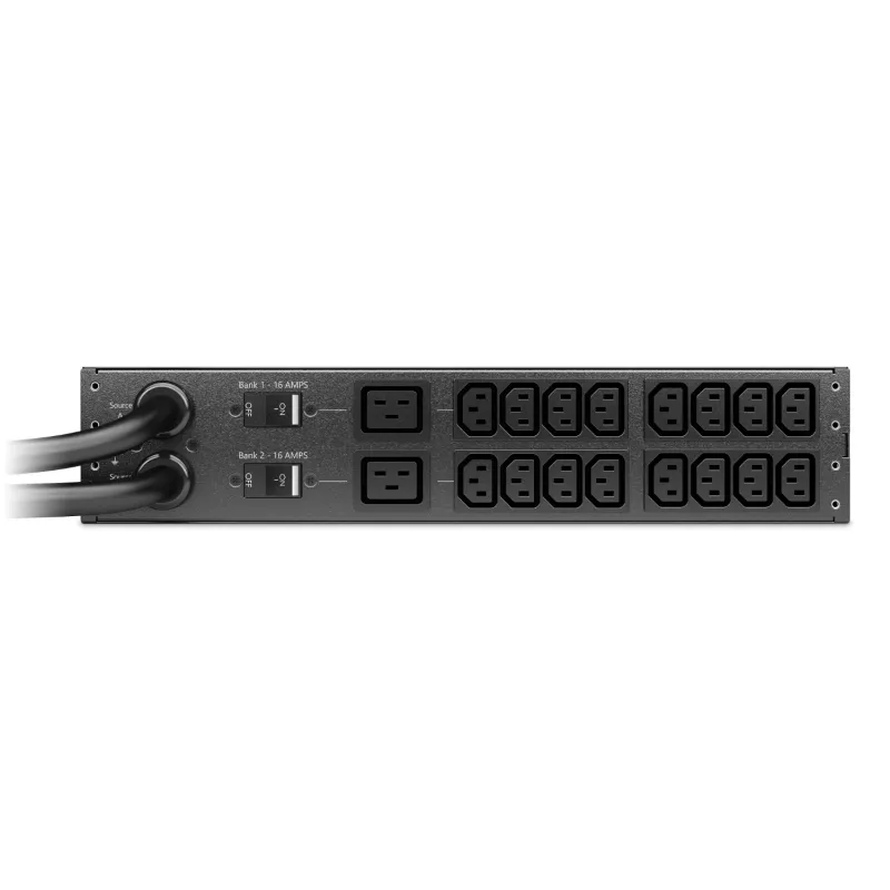 APC Netshelter Rack automatinis perjungimo įrenginys ATS, 2U, 32A, 230V, 2 IEC 309 įvadai, 16 C13, 2 C19 išvadai, 50/60 Hz
